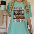 Spooky Halloween Bookshelf Bookcase Read More Books Women's Comfort Colors T-Shirt Violet
