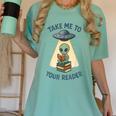 Teacher Alien Books UFO Reading Take Me To Your Reader Women's Comfort Colors T-Shirt Violet