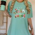 Teacher Read More Books Christmas Reading Bookworm Librarian Women's Comfort Colors T-Shirt Violet