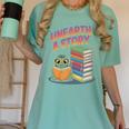 Unearth A Story Cute Turtle Reading Books Librarian Women's Comfort Colors T-Shirt Violet