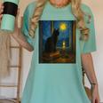 Van Gogh Starry Night Art Cat And Book Lovers Women's Comfort Colors T-Shirt Violet