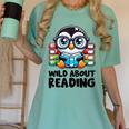 Wild About Reading Book Lover Penguin Women's Comfort Colors T-Shirt Violet Wild About Reading Book Lover Penguin Women's Comfort Colors T-Shirt Violet