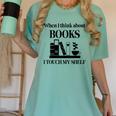 Women's When I Think About Books I Touch My Shelf Book Lover Bookish Women's Comfort Colors T-Shirt Violet