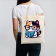 Adorable Book Lover Calico Cat With Reading Glasses Cute For Men Women Kids Canvas Tote Bag
