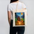 Bigfoot And Alien Reading Books Campfire Halloween Canvas Tote Bag