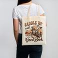 Bookish Retro Western Cowgirl Texas Book Lover Novel Reader Canvas Tote Bag