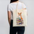 Bookworm Corgi Reading Books Drinking Coffee Dog Lover Canvas Tote Bag