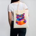 Cat Book Shirt Colorful Cat Reading Book Canvas Tote Bag