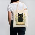 Cat Reading Book Flowers Canvas Tote Bag