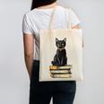 Cat Sitting On Books Canvas Tote Bag