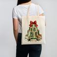 Christmas Book Tree Coquette Bow Xmas Reading Librarian Girl Canvas Tote Bag