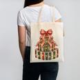 Coquette Christmas Book Tree Xmas Lights Librarian Teacher Canvas Tote Bag