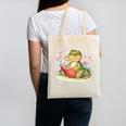 Crocodile Reading Book Watercolor Flowers Kids Canvas Tote Bag
