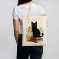 Cute Cat Book Flowers Canvas Tote Bag
