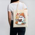 Cute Cozy Ghost Reading With Cat Book Lover Autumn Fall Canvas Tote Bag