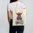 Cute Highland Cow With Book Floral Bookworm Librarian Book Canvas Tote Bag Cute Highland Cow With Book Floral Bookworm Librarian Book Canvas Tote Bag