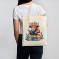 Cute Highland Cow Reading Book Baby Cow Bookworm Canvas Tote Bag