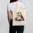 Cute Kitten Bookworm Adorable Cat With Glasses Reading Book Canvas Tote Bag