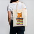 Cute Orange Tabby Cat Reading On Pile Of Books Canvas Tote Bag