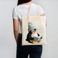 Cute Penguin Reading Book Faux-Crochet Print Canvas Tote Bag