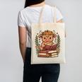 Highland Cow Reading Book Graphic Cow With Book Floral Canvas Tote Bag