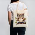 Owl Reading A Book Perched On A Branch Bookworm Canvas Tote Bag