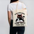 Read Banned Books Drink Coffee Fight Evil Retro Cat Canvas Tote Bag
