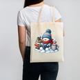 Snowman Reading Books Lovers Librarian Bookworm Christmas Canvas Tote Bag