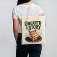 Unearth A Story Fox Reads a Book Canvas Tote Bag