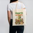 Unearth a Story Triceratops Dinosaur Reading Books Cute Dino Canvas Tote Bag
