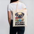 Wild About Reading Book Lover Pug Dog Canvas Tote Bag