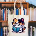 Adorable Book Lover Calico Cat With Reading Glasses Cute For Men Women Kids Canvas Tote Bag