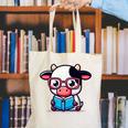 Adorable Book Lover Cow With Reading Glasses Cute Canvas Tote Bag Adorable Book Lover Cow With Reading Glasses Cute Canvas Tote Bag