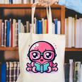 Adorable Book Lover Octopus With Reading Glasses Cute Canvas Tote Bag