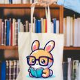 Adorable Book Lover Rabbit With Reading Glasses Cute Premium Canvas Tote Bag Adorable Book Lover Rabbit With Reading Glasses Cute Premium Canvas Tote Bag