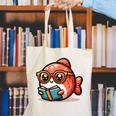 Adorable Book Lover Salmon With Reading Glasses Cute Canvas Tote Bag Adorable Book Lover Salmon With Reading Glasses Cute Canvas Tote Bag