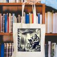 Bigfoot With Alien Reading A Book Bigfoot And UFO Canvas Tote Bag