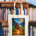 Bigfoot And Alien Reading Books Campfire Halloween Canvas Tote Bag