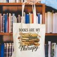 Books Are My Therapy Vintage Book Lover Daisy Art Canvas Tote Bag