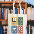 Books Yarn Coffee Repeat Crocheting Canvas Tote Bag