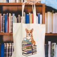 Bookworm Corgi Reading Books Drinking Coffee Dog Lover Canvas Tote Bag