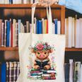 Bookworm Cute Baby Highland Cow Reading Book Canvas Tote Bag