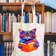 Cat Book Shirt Colorful Cat Reading Book Canvas Tote Bag