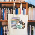 Cat On Books Pets Cats Reading Book Nerd Read Reader Bookcat Canvas Tote Bag