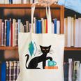 Cat Midcentury With Book And Coffee Atomic Age Mid Century Canvas Tote Bag