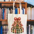 Coquette Christmas Book Tree Xmas Lights Librarian Teacher Canvas Tote Bag