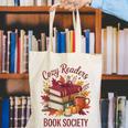 Cozy Readers Book Society Fall Autumn Floral Pumpkin Season Canvas Tote Bag