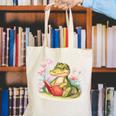 Crocodile Reading Book Watercolor Flowers Kids Canvas Tote Bag