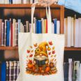 Cute Autumn Gnome Reading Pumpkin Book Lover Canvas Tote Bag
