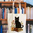 Cute Cat Book Flowers Canvas Tote Bag